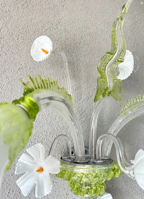 Vintage Murano lamp, Verlichting, Metaal, Murano Glas, Groen (foto 10 van 11)