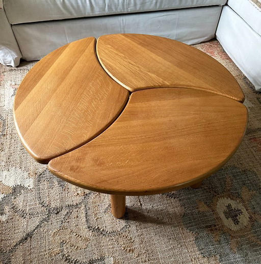Set De Trois Tables Basses, D’Appoint, Bouts De Canapé En Chêne Massif. France, Années 80