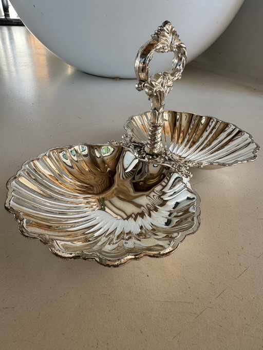 Présentoir coquillage métal argenté vintage