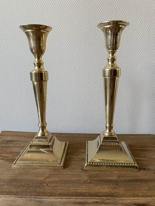 2 large vintage brass candlesticks pearl rim