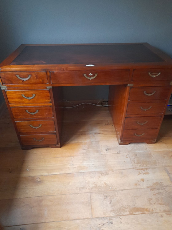 Wunderschöner authentischer Starbay Schreibtisch, Leder, Holz, Braun (Foto 5 von 5)