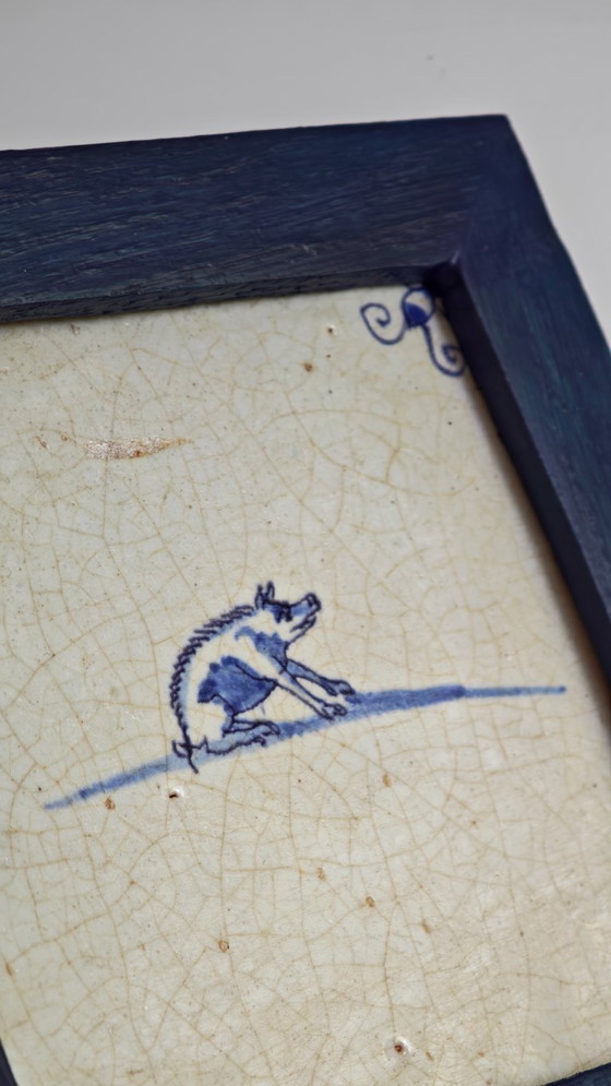 Image 1 of Antique Delft tile with animal motif – 18th century - pig