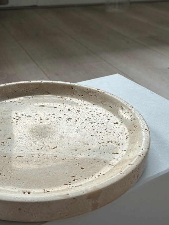 Image 1 of Studio round travertine marble serving platter / travertine marble tray – minimalist design