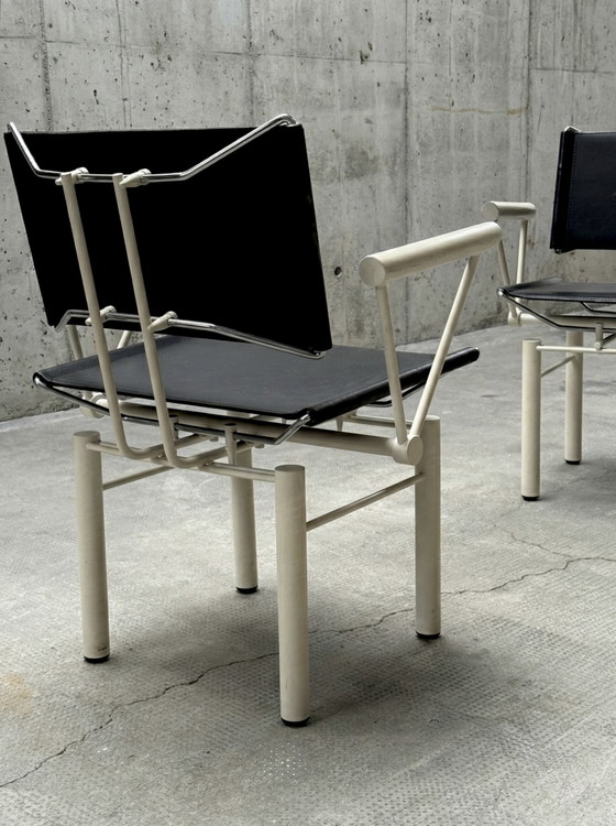 Image 1 of 2x SEDIE “SERIE 8600” KUSCH & CO. BRUTALISTA PELLE NERO ACCIAIO BIANCO ANNI '80