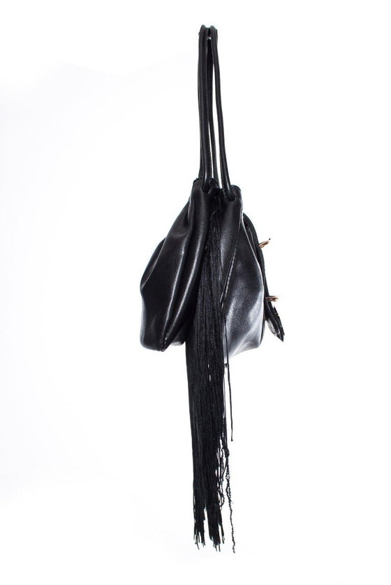 Image 1 of Borsa vintage Emporio Armani in pelle nera con frange.