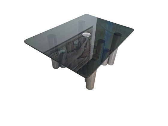 Image 1 of Marco Zanuso Coffee Table - 1970s Design - Chrome and Smoked Glass