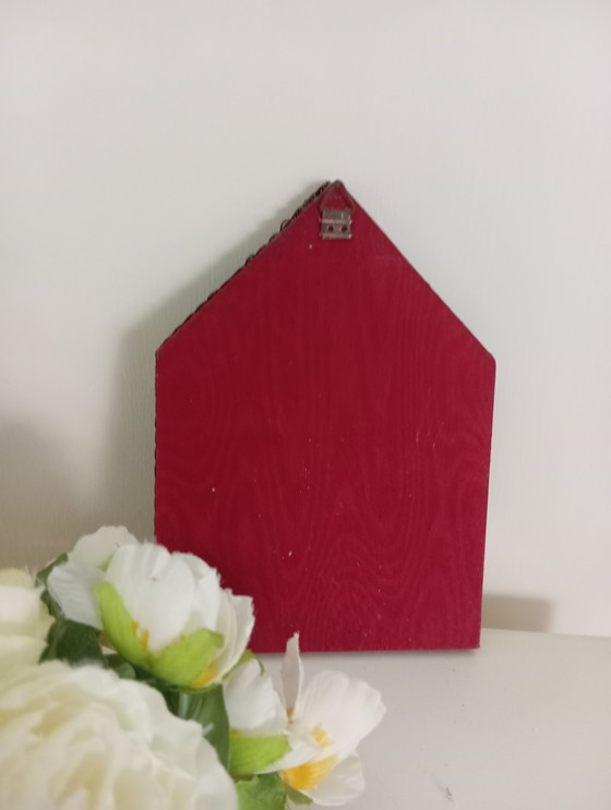 Image 1 of Croce / Crocifisso murale in bronzo antico su velluto bordeaux