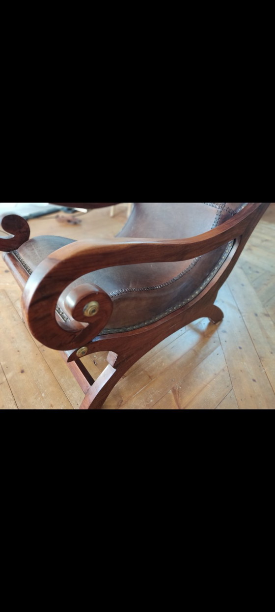 Hemingway Chair, Cult Armchair made of high-quality sheepskin leather, Wood, Brown (photo 4 of 6)