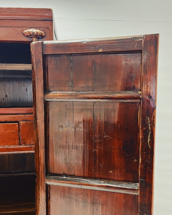 Image 1 of Antique red cabinet with brass details
