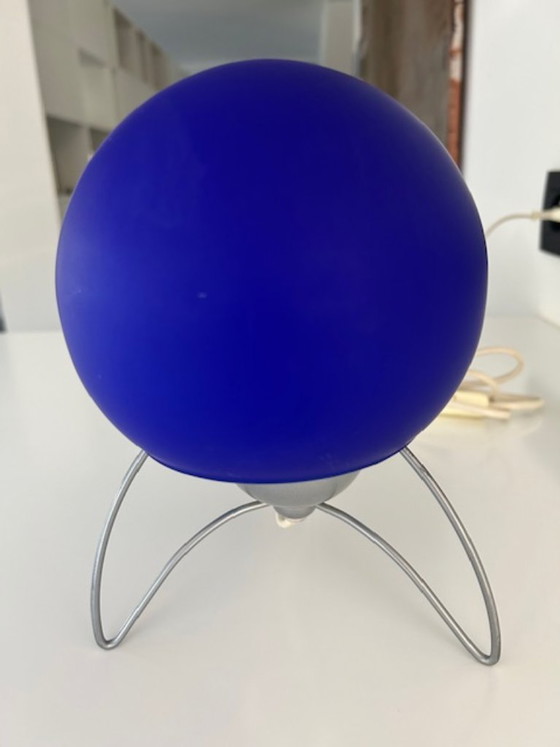 Lampe de table italienne,, Verre, Métal, Bleu, Space Age (photo 3 sur 8)