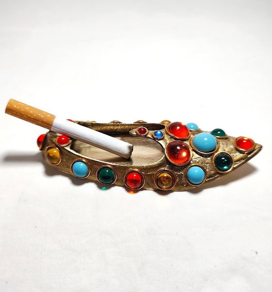 Image 1 of Brass and crystal ashtray. Spain, 1960s.