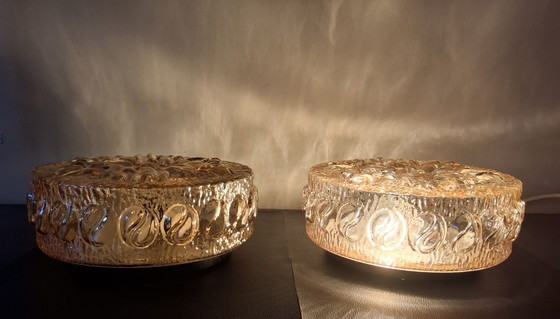 Image 1 of 2 amber-colored glass ceiling lamps from the 60s/70s