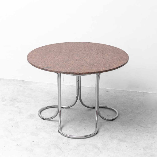 Vintage Giotto Stoppino Stil Runder Tisch aus Marmor und verchromtem Metall – 70er Jahre