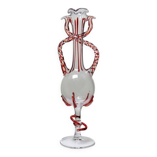 Vase soliflore vintage en verre soufflé de Murano 50-60 Filigrana/Zanfirico