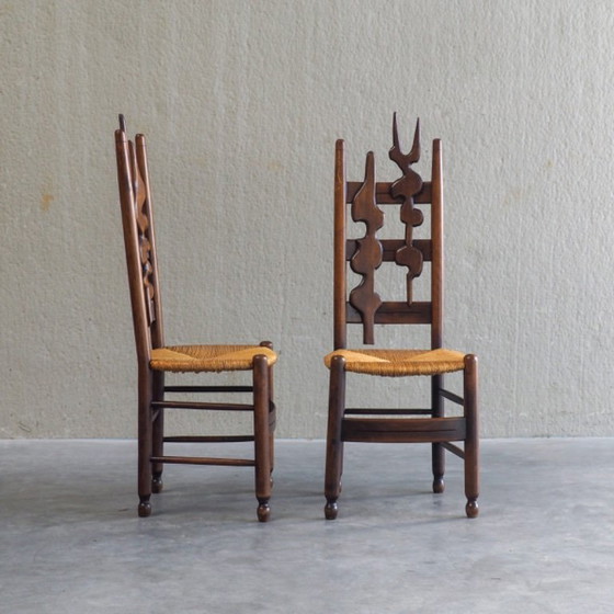2 sedie scultoree brutaliste con schienale alto – Sedie da camera, Wicker, Wood (photo 5 of 13)