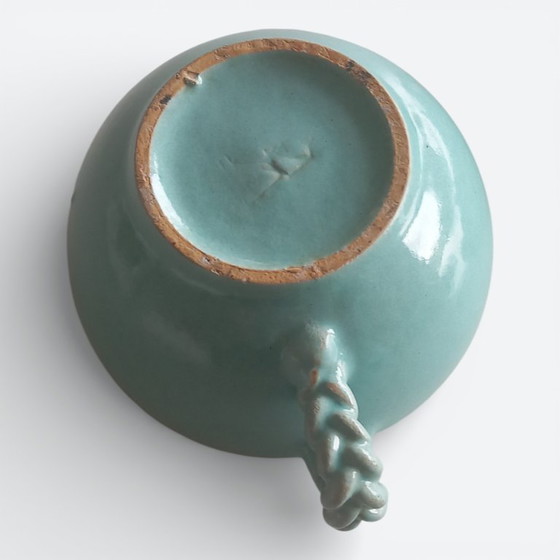 Image 1 of Set van 2 mid-century (1960-1970) handgedraaide steengoed kop-en-schotel sets – studio keramiek 