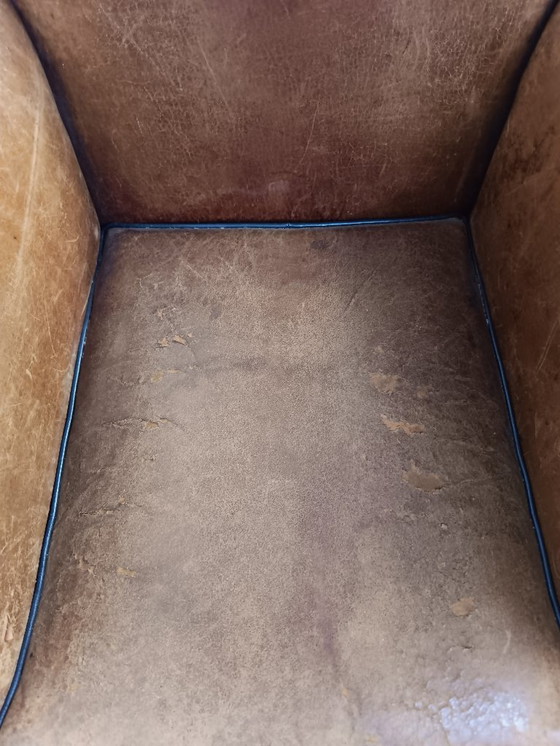 Image 1 of Vintage schaaplederen club stoel-rauwe patina, Mancave essential