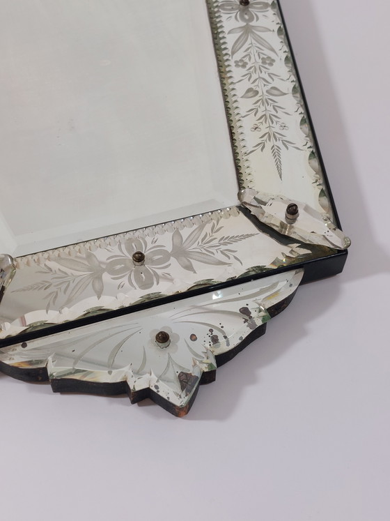 Image 1 of Antique handmade Venetian wall mirror, Murano glass, cut and engraved