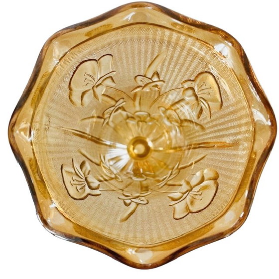 Image 1 of Paire de vases vintage Jeanette en verre Carnival, motif pêche, style Art déco, années 1930