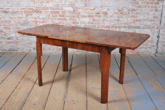 Gerestaureerde uitschuifbare eettafel in art-decostijl, beuken-, sparren- en walnotenhout, Tsjechisch, jaren (photo 4 of 14)