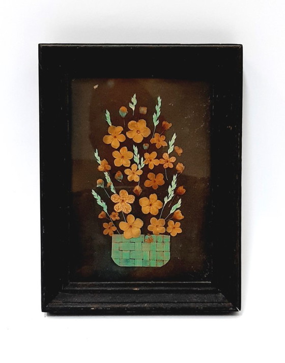 Image 1 of Quadro incorniciato di metà secolo raffigurante fiori secchi, 18 x 13 cm