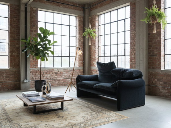 Image 1 of Divano Maralunga a 2 posti in velluto a righe Cassina anni '80