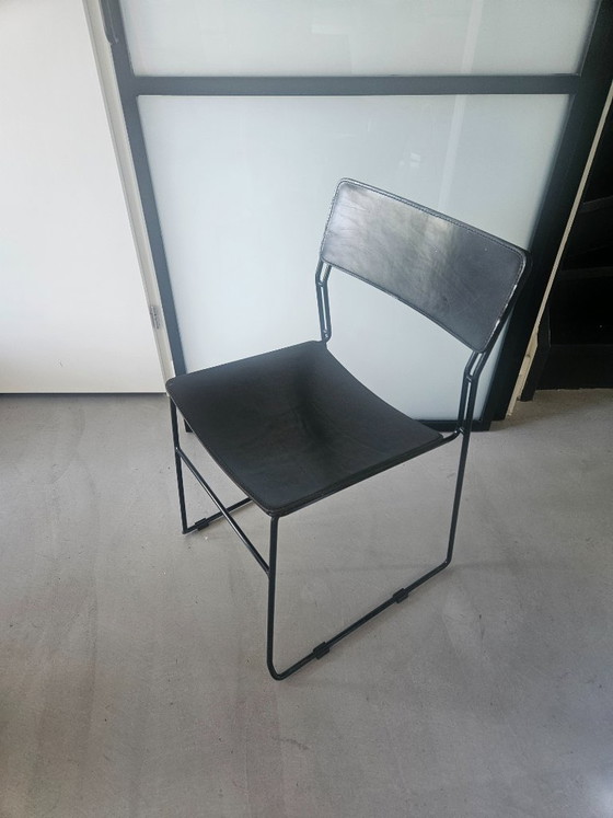 Abbren Italy Zwart Leren Eetkamerstoelen Vintage '70 '80 – Arrben, Leather, Metal (photo 5 of 5)