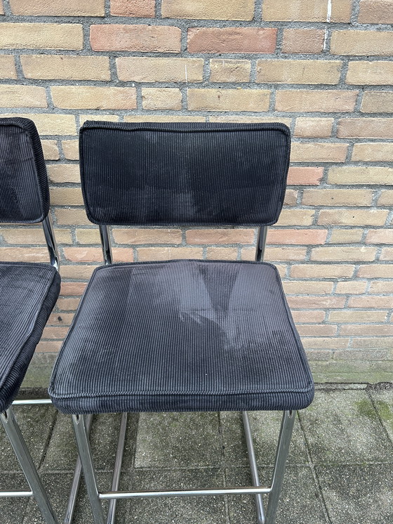 Image 1 of 4 sgabelli da bar a coste con struttura tubolare cromata