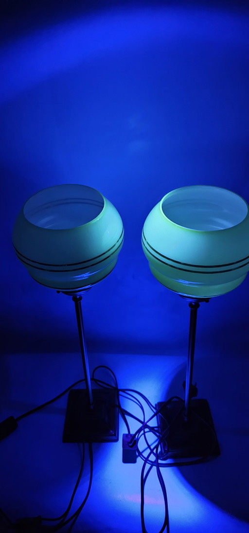 Uranium Lumi Lamp Art Deco Tafellampen – Uniek Uraniumglas / Annagroen set van 2
