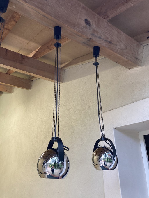 Ein Paar Hängeleuchten aus verchromtem Metall, Deutsches Fabrikat, 80er Jahre Maison Hoffmeister Leuchten