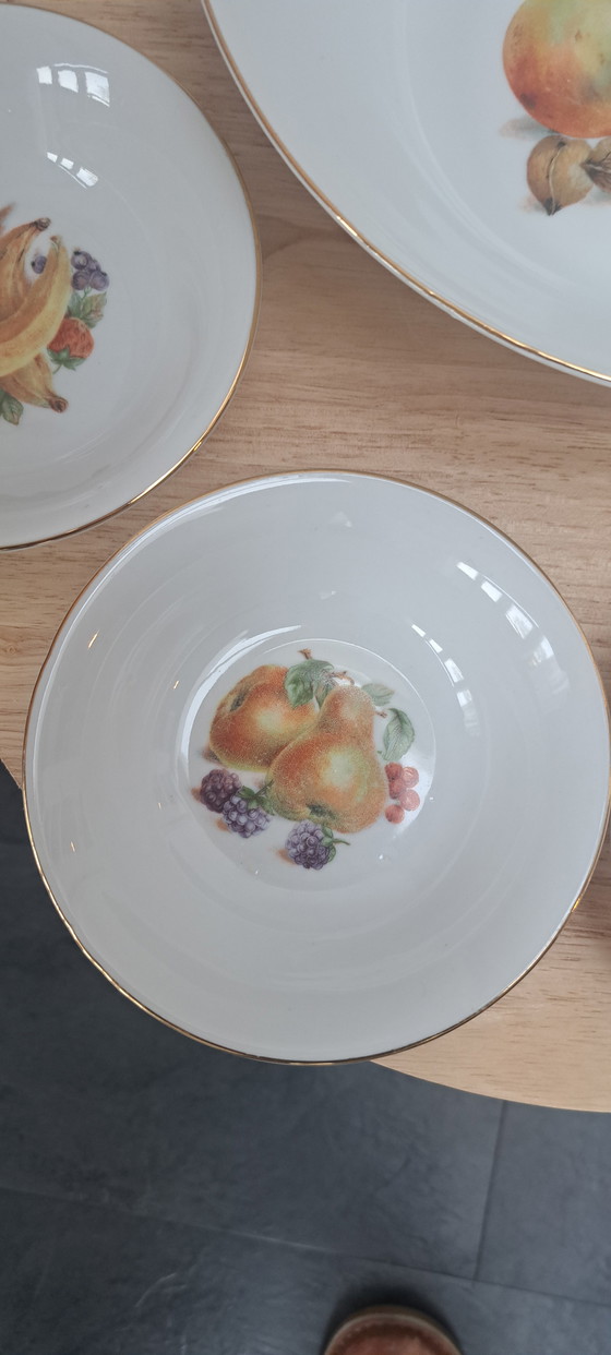 Image 1 of Bavaria Winterling Vintage Pudding Set – 1 ciotola + 4 ciotole piccole – Motivo frutta – Porcellana