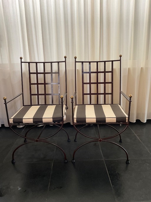 Wrought iron dining room table with 6 chairs made in Provence by local art smith (2005).