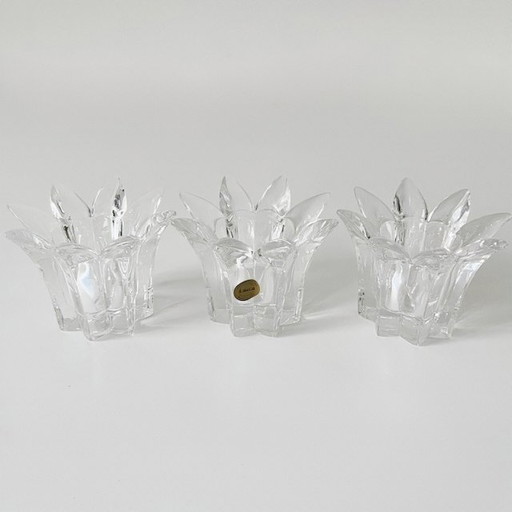 Set Vintage Italiaanse Royal Crystal Rock Laurus Star loodkristal waxinelichthouders 1980's