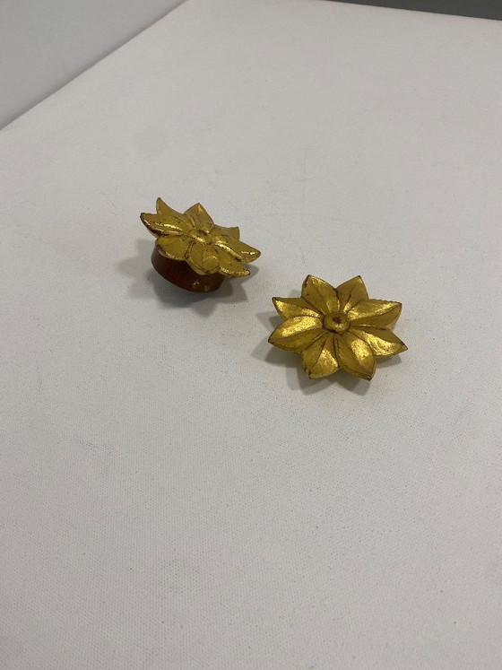 Image 1 of Paire de poignées de porte en chêne sculpté à la main, dorées, Gio Ponti Guglielmo Ulrich