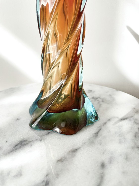 Vintage Murano Gedraaide Glazen Vaas Rood Amber Blauw, jaren 60 Chambord Fratelli Toso – Vazen, Glass (photo 9 of 9)