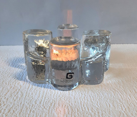 Image 1 of Vintage Georgshütte Glasdesign Theepotwarmer – IJsglas Rechaud – 15 cm | West Germany 1970