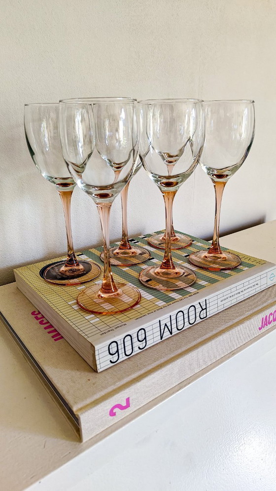 Image 1 of 12x vintage roze wijnglazen Luminarc France