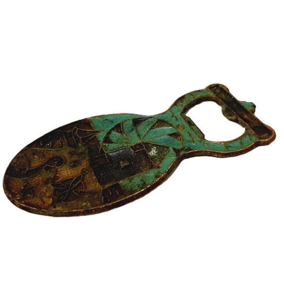 Image 1 of Apribottiglie da birra vintage in ottone con smalto sul manico