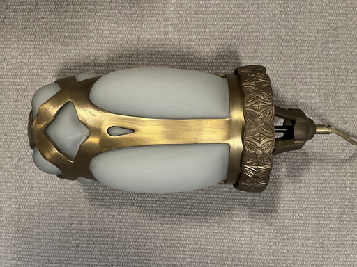 Vladimir Kriatkow lamp, bronze with milk glass, hand-blown using a traditional technique. Made in India.