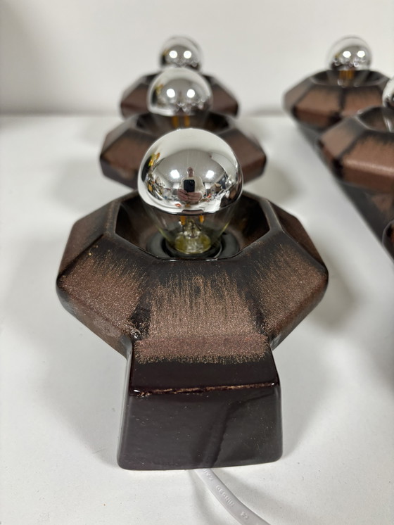 Image 1 of Lampade da parete in ceramica marrone di Pan, Germania, 1970, set di 2