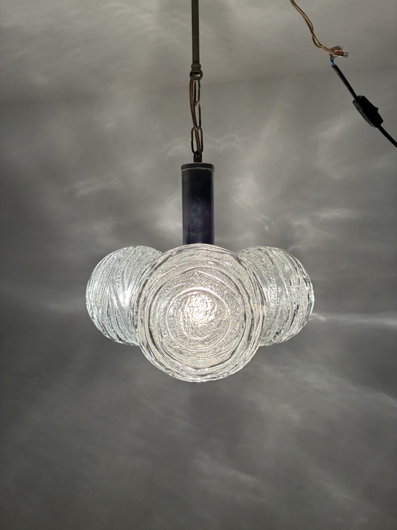 Vintage Pendant Lamp 3 Glass Spheres Fischer Leuchten – Chrome (photo 6 of 13)