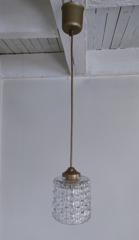 Image 1 of Semi-crystal pendant light with diamond pattern, 1960s style