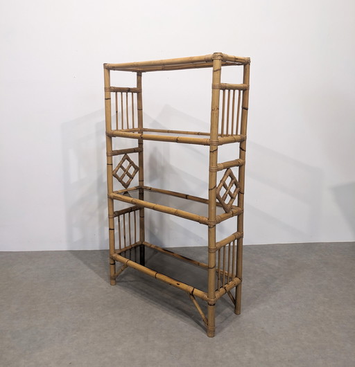 Bamboo shelf, smoked glass  60's