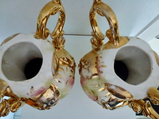 Image 1 of Pair of Vintage Capodimonte Vases – Italy – 33cm – Very Good Condition!