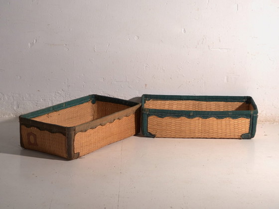 Antique kōri trunk in willow wicker – Japan, circa 1920. Set of two – Storage cabinet, Leather, Wood (photo 29 of 40)