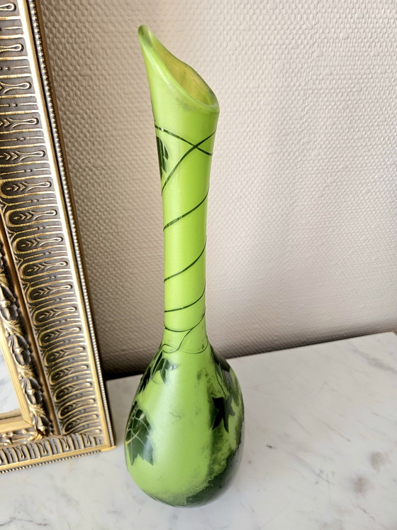 Image 1 of Large Art Nouveau Soliflore Vase Signed BENDOR Multi-layered Glass Acid-Etched Collector's Item 35cm