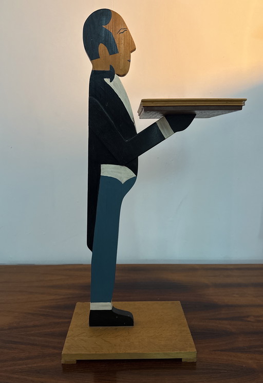 Sculpturaal houten designobject met blad – ca. 76 cm hoog