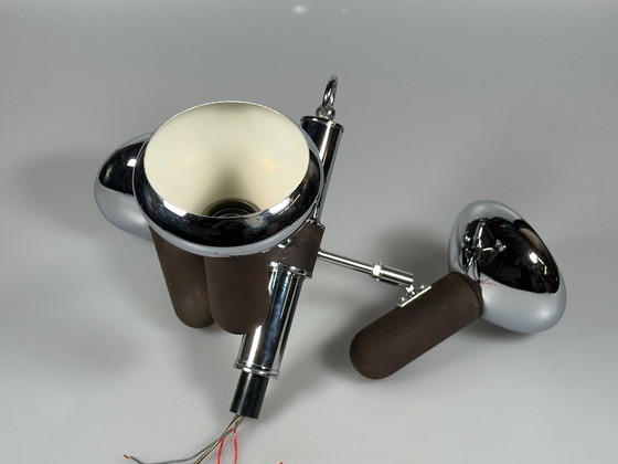 Image 1 of Lampada da soffitto anni '60/'70, faretto a 3 luci, metallo, stile spaziale
