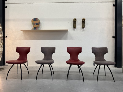 4 Leolux Callas dining chair Red fabric leather