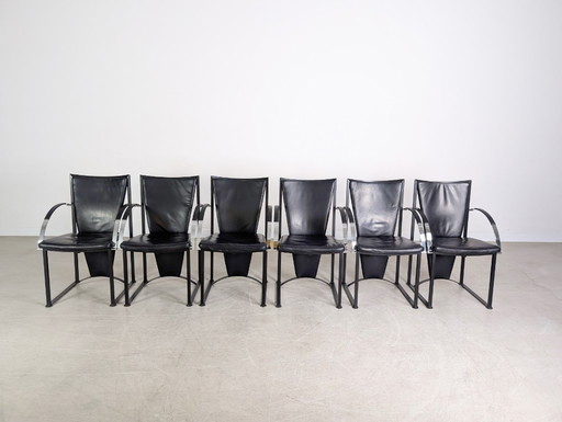 Set di 6 sedie originali Ronald Schmitt, sedia di design in pelle, nera